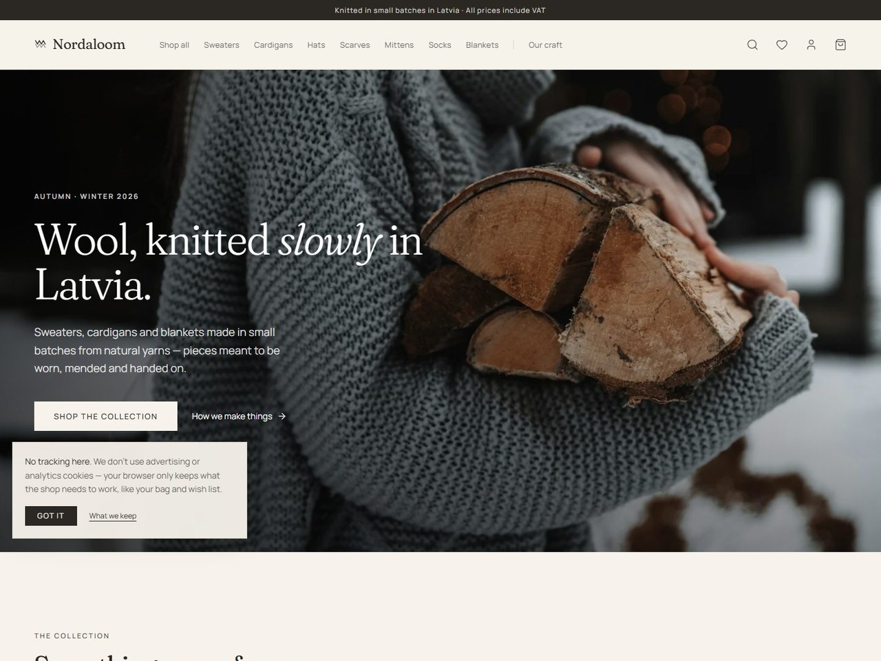 The shop's home page, as the builder left it
