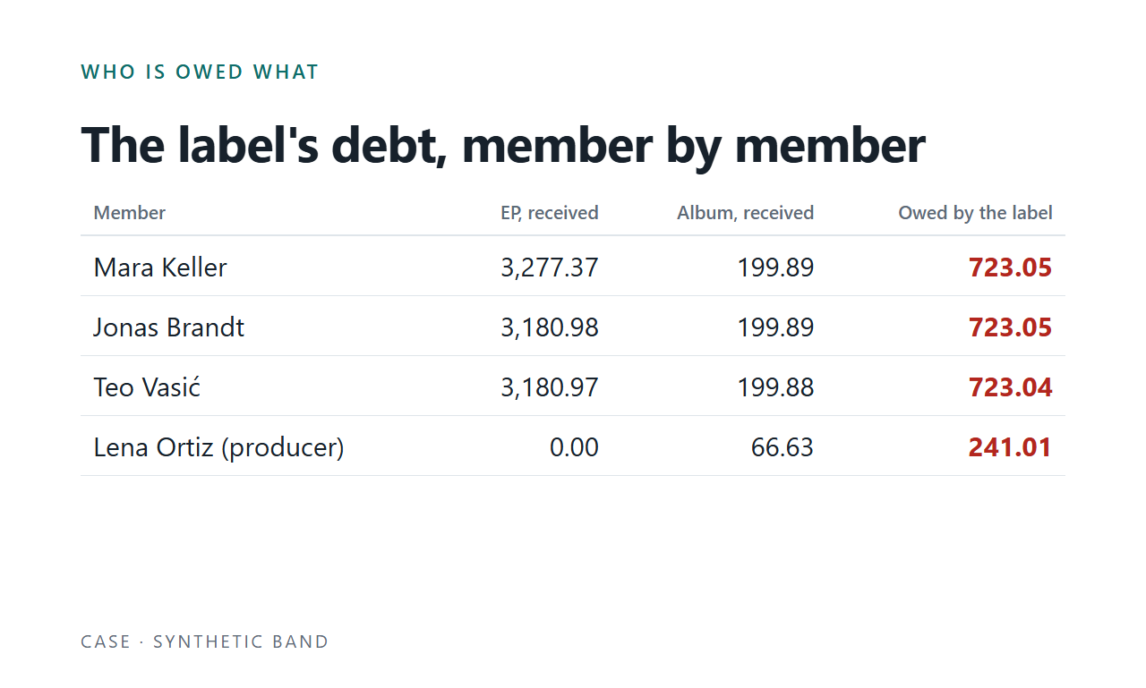 The label's debt, member by member